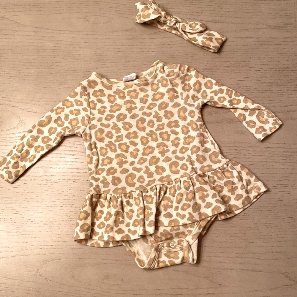 Leopard skirt onesie with headband